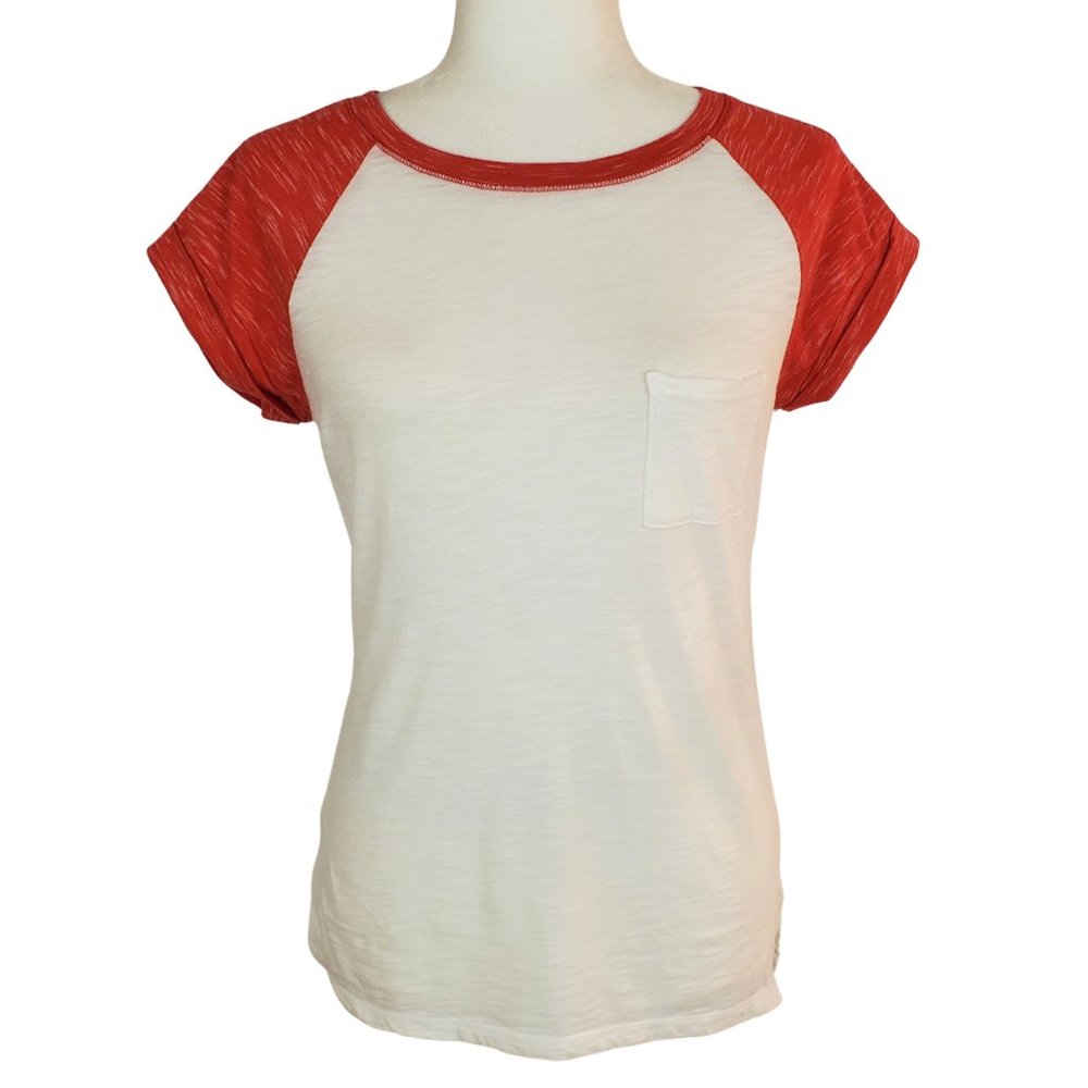 Express NWOT Short Sleeve Raglan Baseball Tee Red White Space Dyed Women's XS